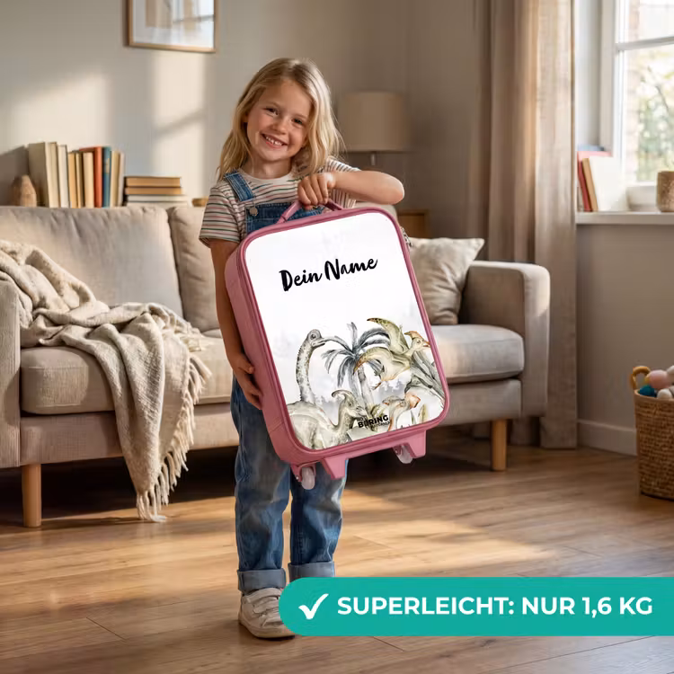 Kinderkoffer Rosa mit Name - Dino-Dschungel — 3