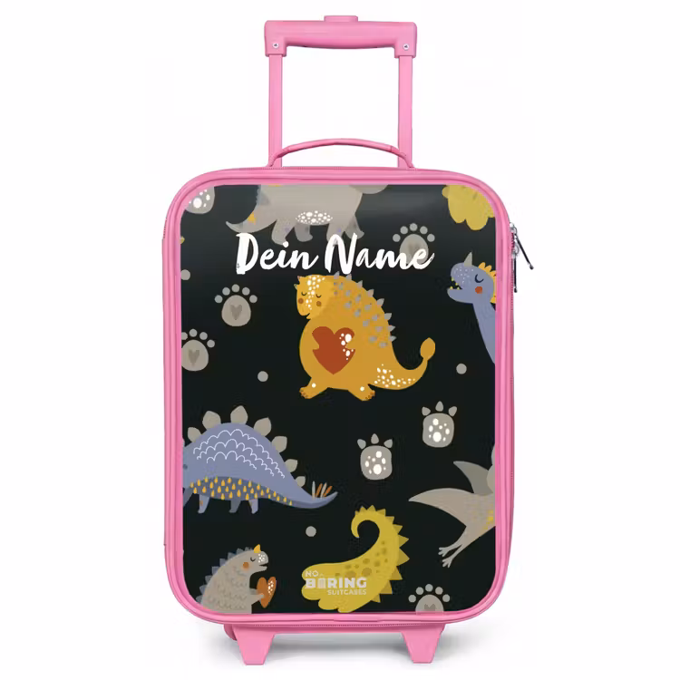 Kinderkoffer Rosa mit Name - Liebevoller Dinosaurier — 1