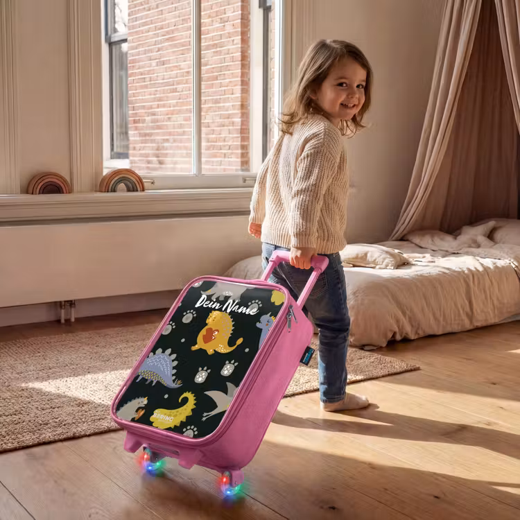 Kinderkoffer Rosa mit Name - Liebevoller Dinosaurier — 2