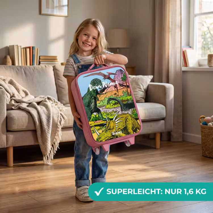 Kinderkoffer Rosa mit Name - Party im Dinosaurierland — 3