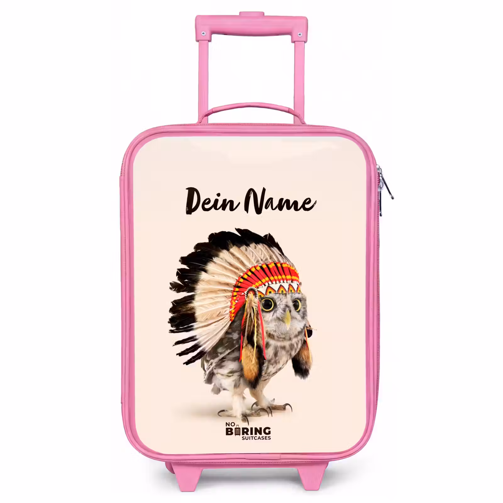 Kinderkoffer Rosa mit Name - Eule als Indianer — 1