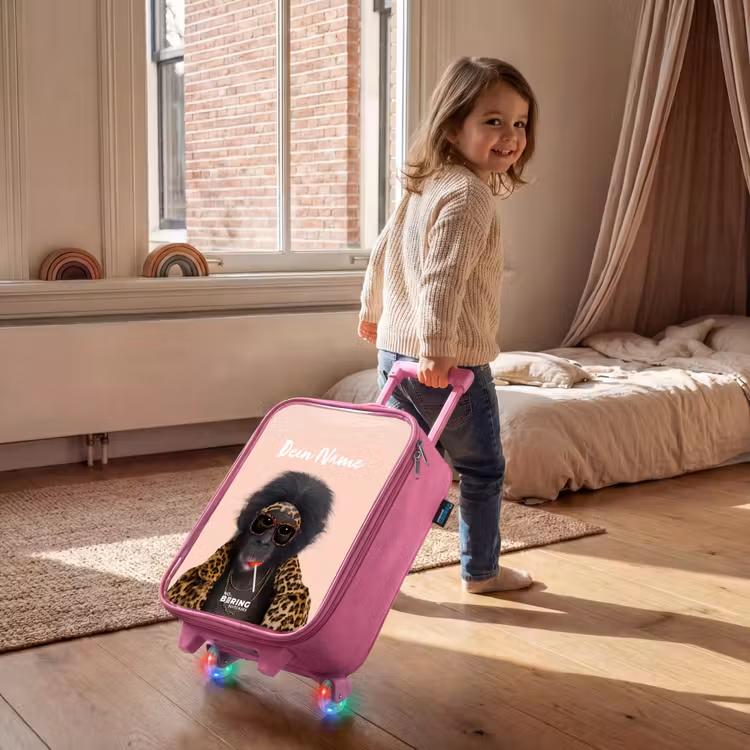 Kinderkoffer Rosa mit Name - Affe mit Loly — 2