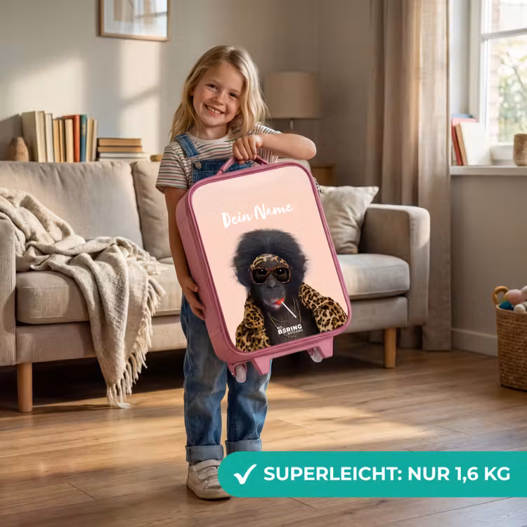 Kinderkoffer Rosa mit Name - Affe mit Loly — 3