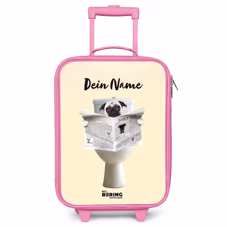 Kinderkoffer Rosa mit Name - Doggie liest die Zeitung — 1