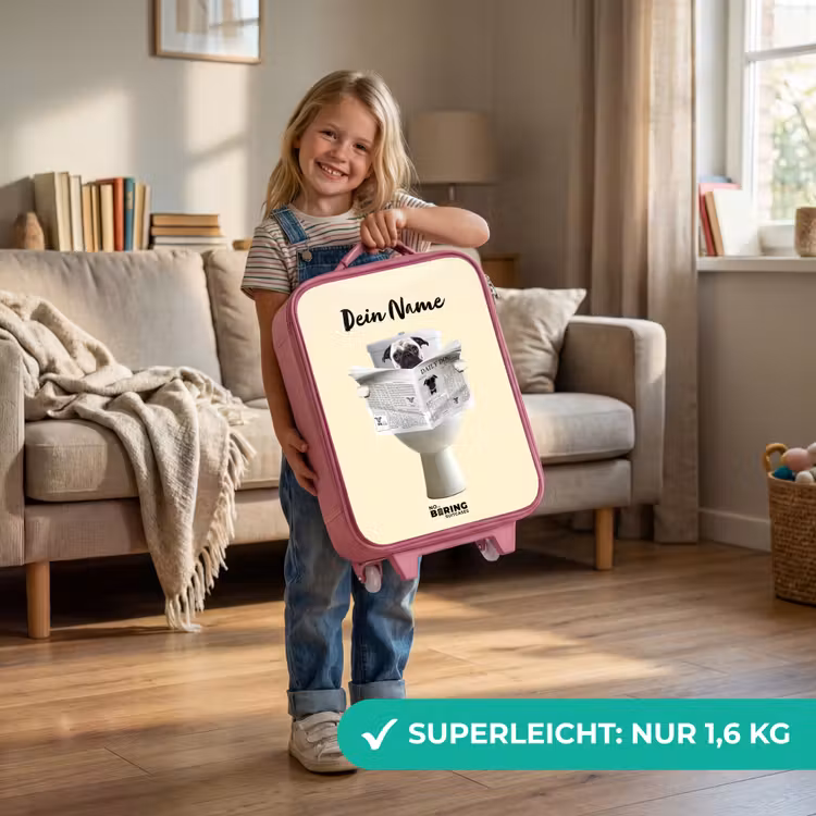 Kinderkoffer Rosa mit Name - Doggie liest die Zeitung — 3