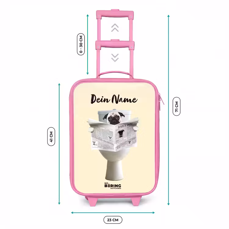 Kinderkoffer Rosa mit Name - Doggie liest die Zeitung — 7