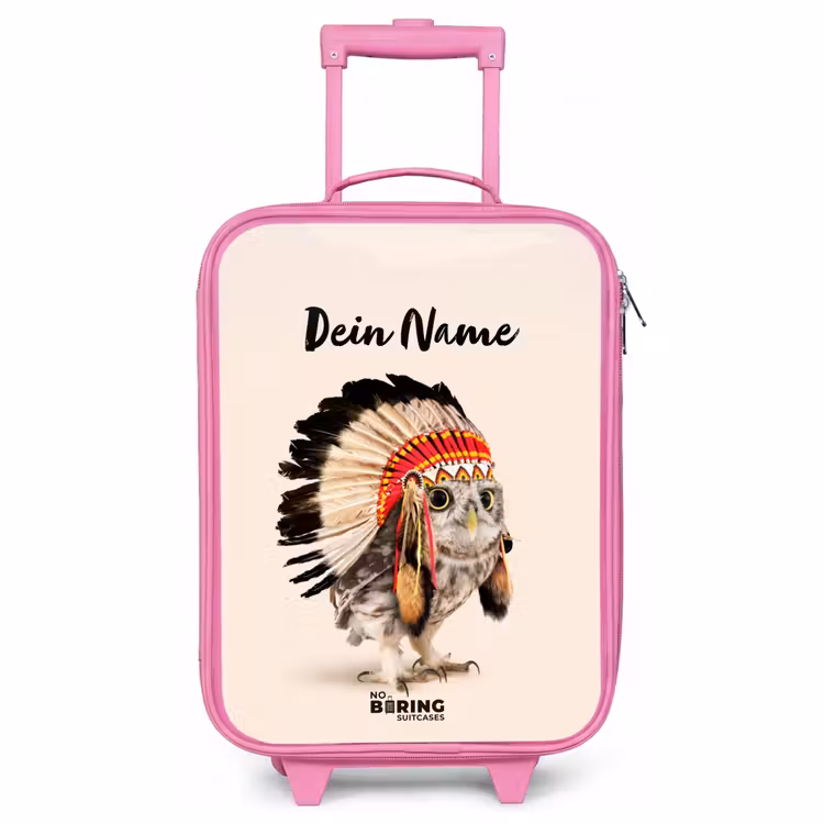 Kinderkoffer Rosa mit Name - Eule als Indianer — 1