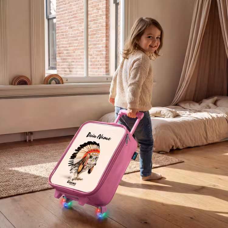 Kinderkoffer Rosa mit Name - Eule als Indianer — 2