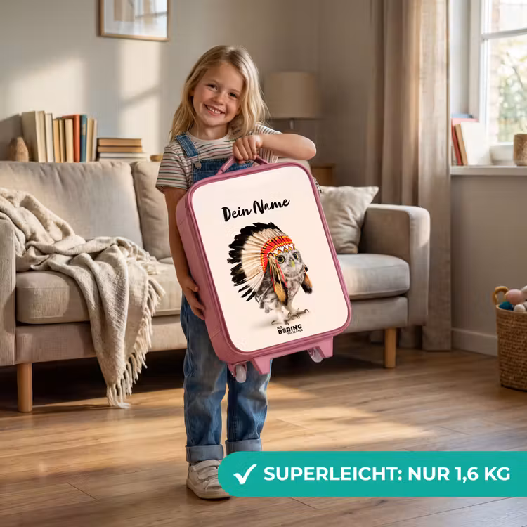 Kinderkoffer Rosa mit Name - Eule als Indianer — 3
