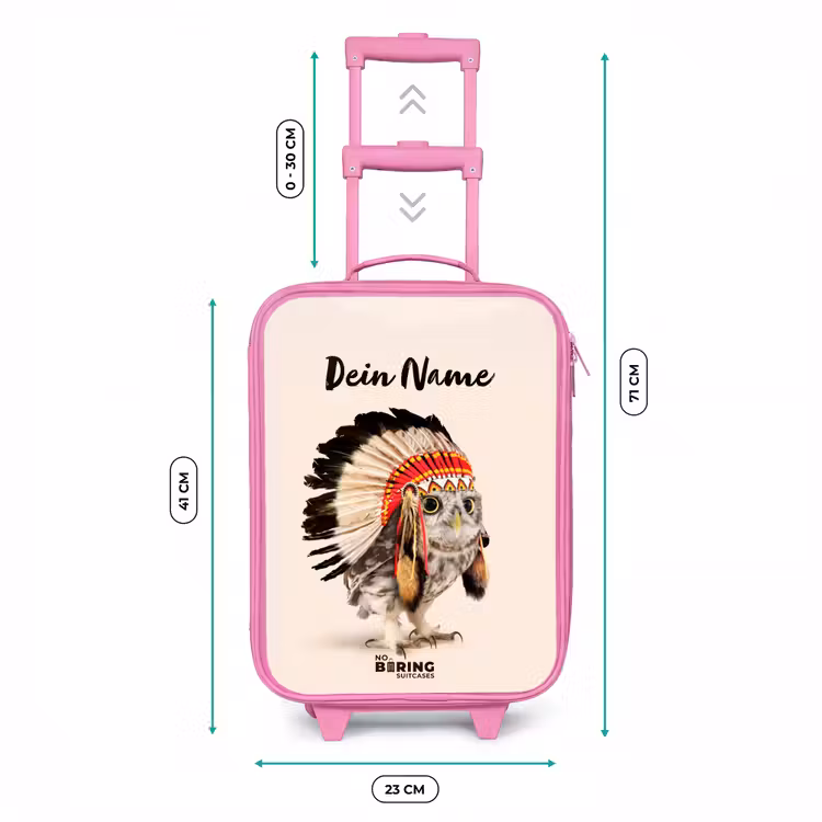 Kinderkoffer Rosa mit Name - Eule als Indianer — 7