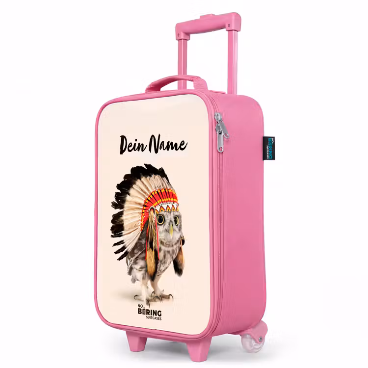 Kinderkoffer Rosa mit Name - Eule als Indianer — 8