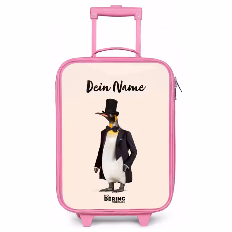 Kinderkoffer Rosa mit Name - Pinguin im Anzug — 1