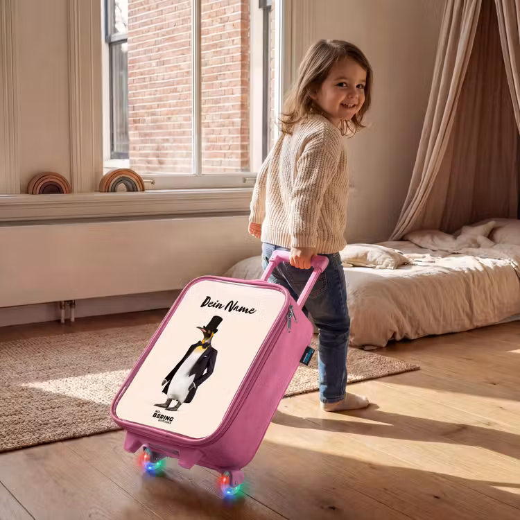 Kinderkoffer Rosa mit Name - Pinguin im Anzug — 2