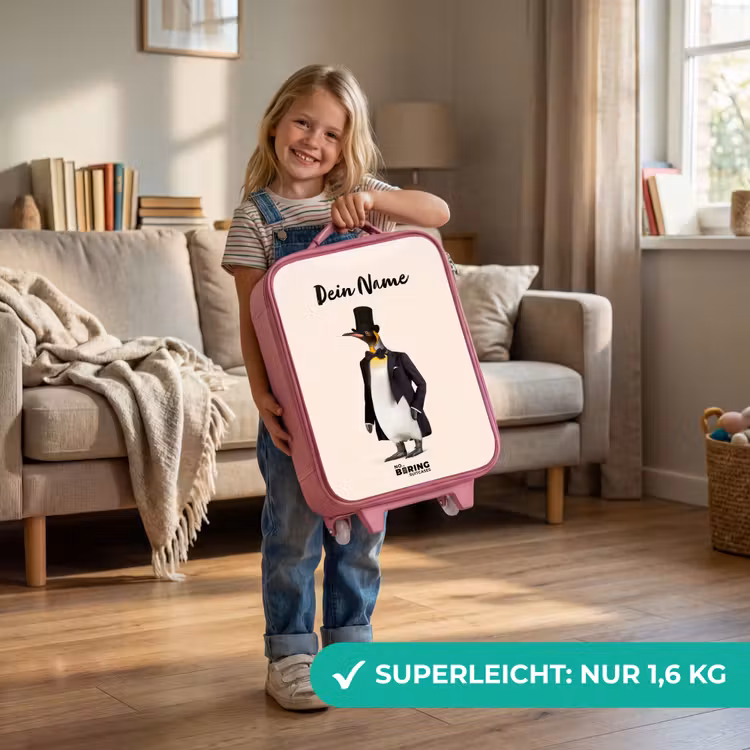 Kinderkoffer Rosa mit Name - Pinguin im Anzug — 3
