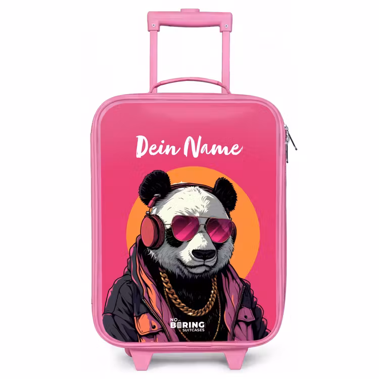 Kinderkoffer Rosa mit Name - Panda mit Kopfhörer, Sonnenbrille und Goldkette — 1