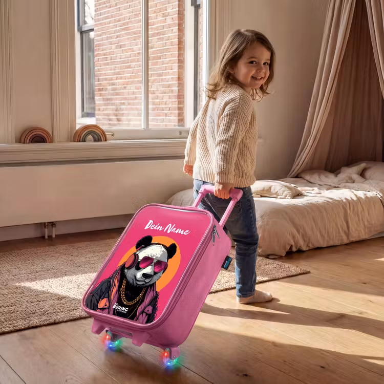 Kinderkoffer Rosa mit Name - Panda mit Kopfhörer, Sonnenbrille und Goldkette — 2