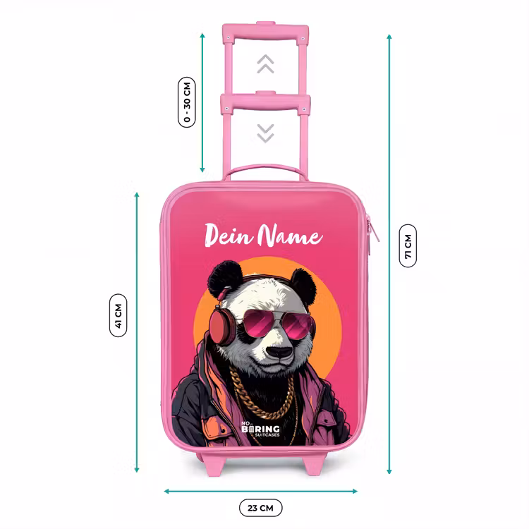 Kinderkoffer Rosa mit Name - Panda mit Kopfhörer, Sonnenbrille und Goldkette — 7