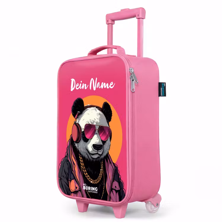Kinderkoffer Rosa mit Name - Panda mit Kopfhörer, Sonnenbrille und Goldkette — 8