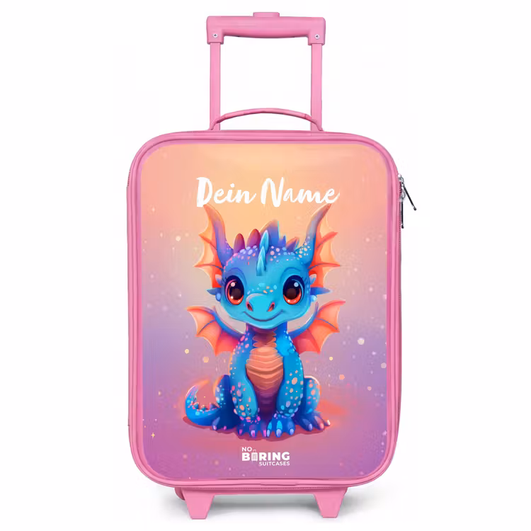 Kinderkoffer Rosa mit Name - Niedlicher Babydrache — 1