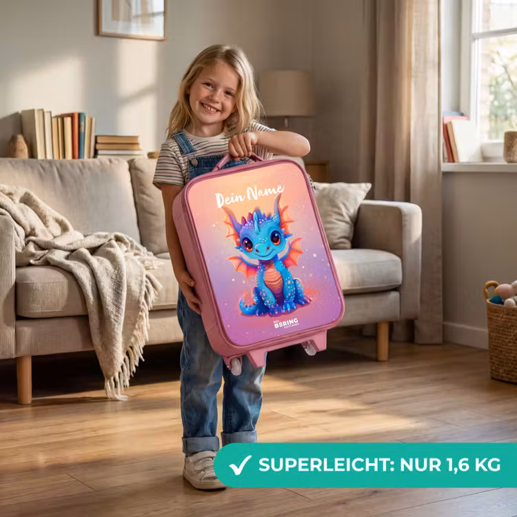 Kinderkoffer Rosa mit Name - Niedlicher Babydrache — 3