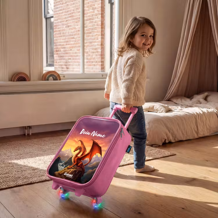 Kinderkoffer Rosa mit Name - Roter Riesendrache — 2
