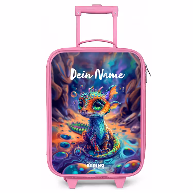Kinderkoffer Rosa mit Name - Verschnörkelter Saphir-Drache — 1