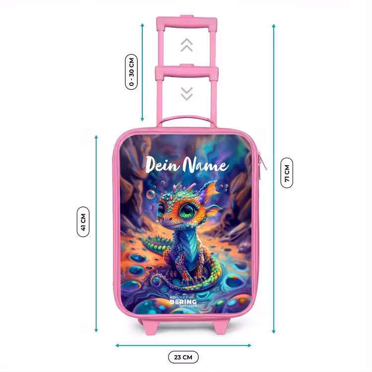 Kinderkoffer Rosa mit Name - Verschnörkelter Saphir-Drache — 7