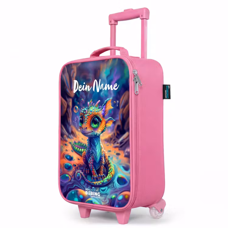 Kinderkoffer Rosa mit Name - Verschnörkelter Saphir-Drache — 8