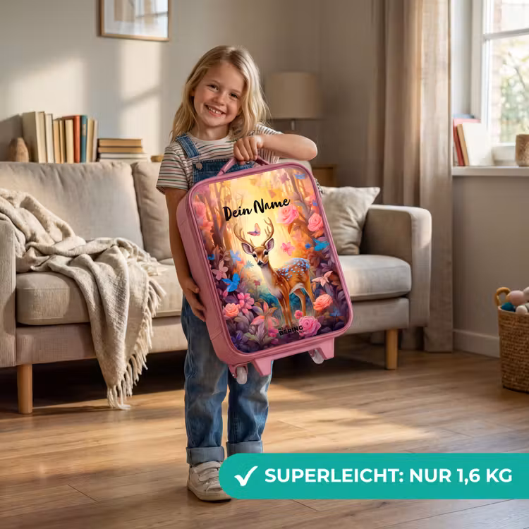 Kinderkoffer Rosa mit Name - Blühende Waldhirsche — 3