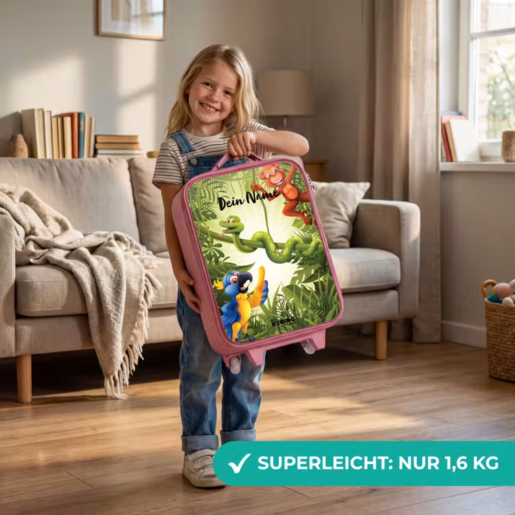 Kinderkoffer Rosa mit Name - Fröhlicher Dschungel — 3