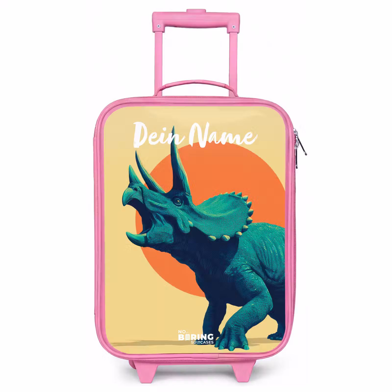 Kinderkoffer Rosa mit Name - Dino - Triceratops - Tier — 1