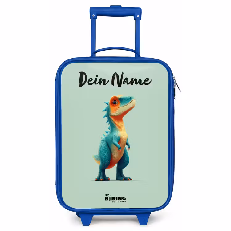 Kinderkoffer Blau mit Name - Dino - Tier - Grün - Orange — 1