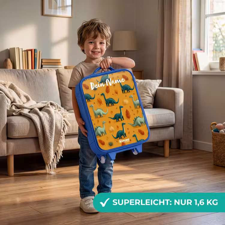Kinderkoffer Blau mit Name - Dino - Tiere - Muster — 3