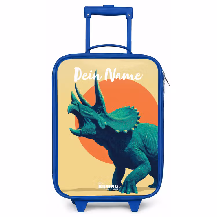 Kinderkoffer Blau mit Name - Dino - Triceratops - Tier — 1
