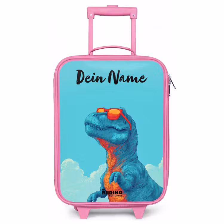 Kinderkoffer Rosa mit Name - Dino - Sonnenbrille - Blau — 1