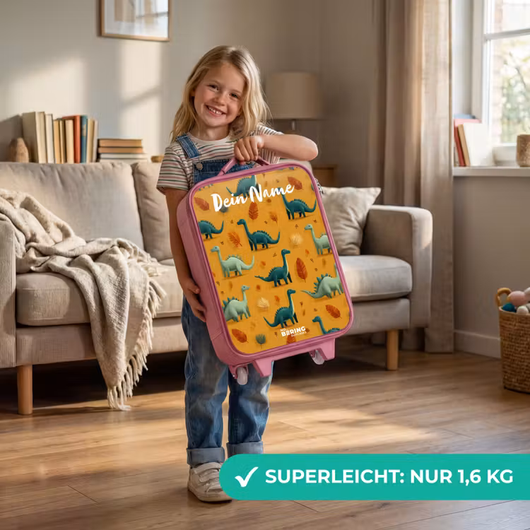 Kinderkoffer Rosa mit Name - Dino - Tiere - Muster — 3
