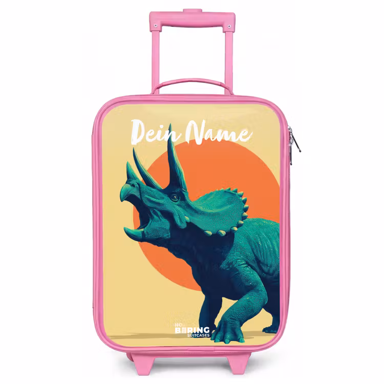 Kinderkoffer Rosa mit Name - Dino - Triceratops - Tier — 1