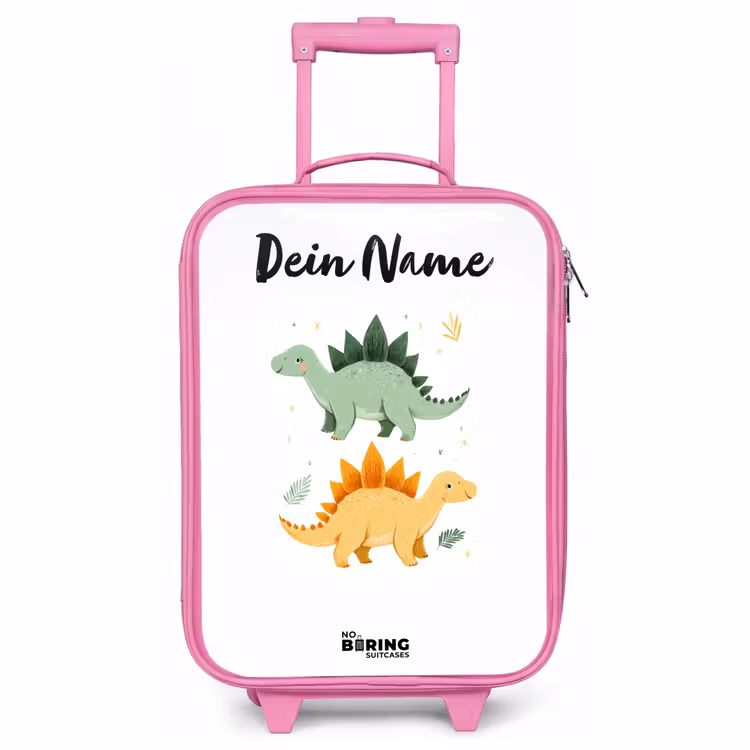Kinderkoffer Rosa mit Name - Dinos - Tiere - Grün - Orange — 1