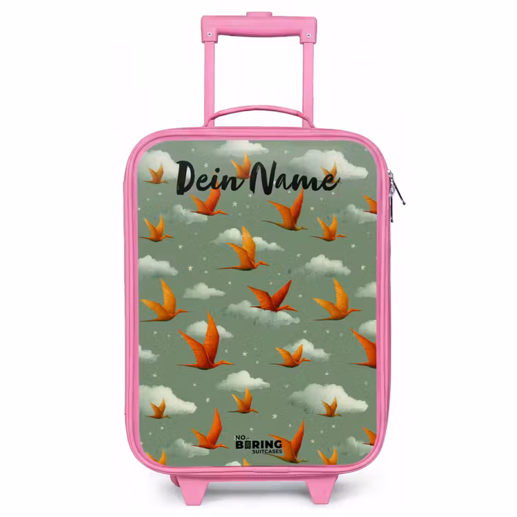 Kinderkoffer Rosa mit Name - Muster - Dino - Flugsaurier — 1
