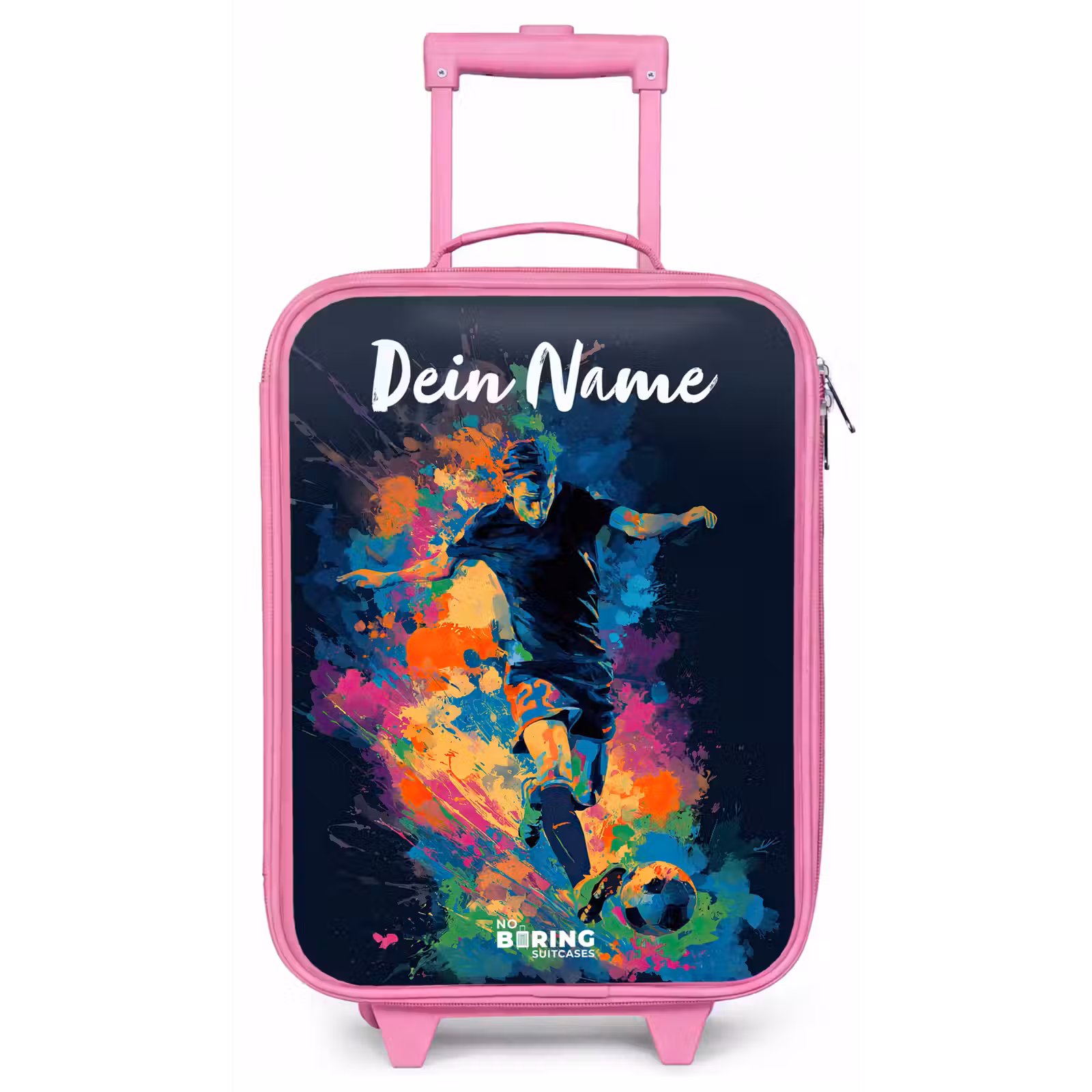 Kinderkoffer Rosa mit Name - Neon - Fußballer - Farbenfroh — 1