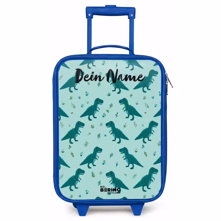 Kinderkoffer Blau mit Name - Dinos - Muster - Grün — 1