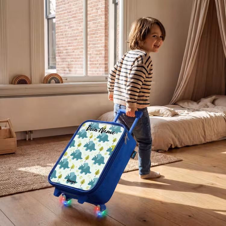Kinderkoffer Blau mit Name - Dinosaurier - Muster - Natur — 2
