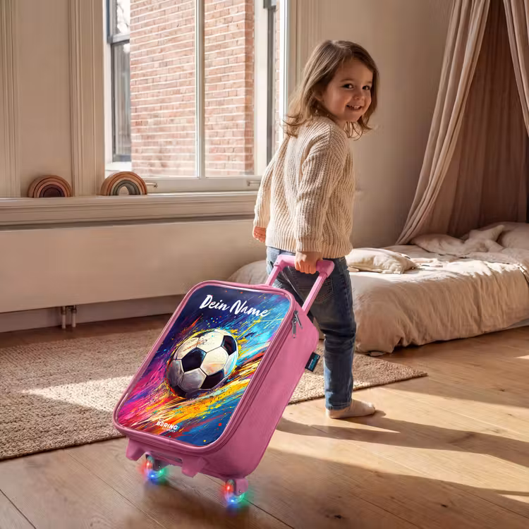 Kinderkoffer Rosa mit Name - Neon - Fußball - Farbenfroh — 2