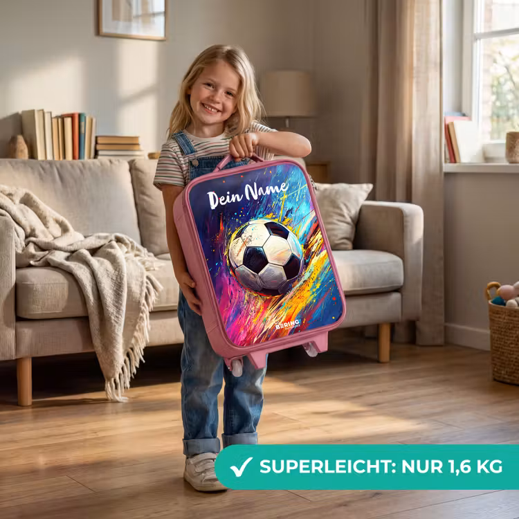 Kinderkoffer Rosa mit Name - Neon - Fußball - Farbenfroh — 3
