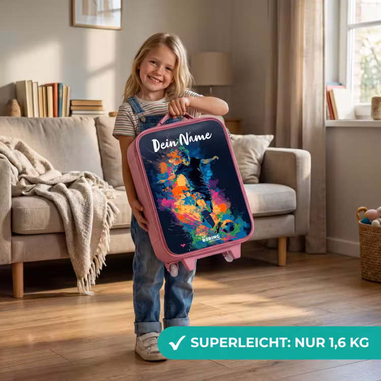 Kinderkoffer Rosa mit Name - Neon - Fußballer - Farbenfroh — 3