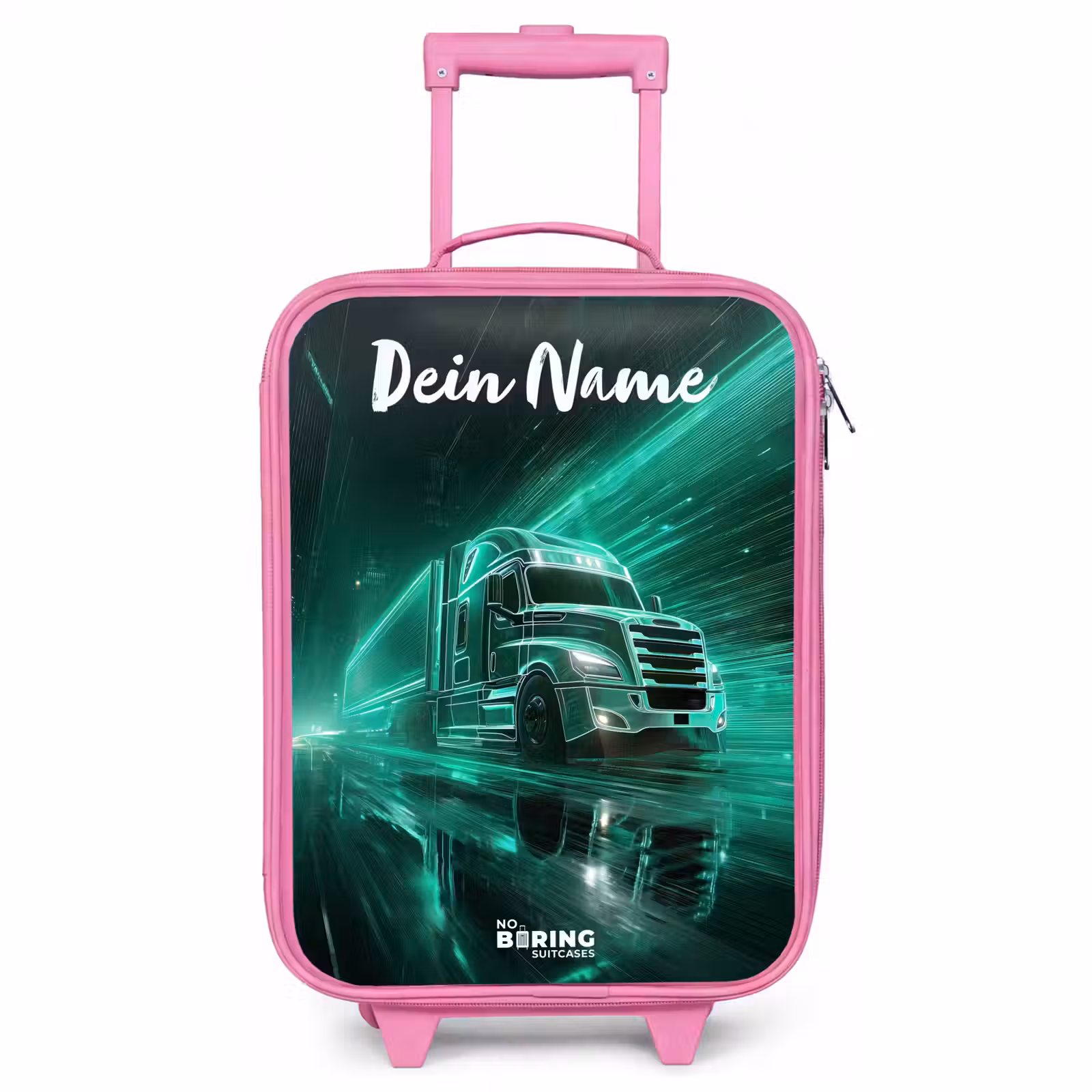 Kinderkoffer Rosa mit Name - Lkw - Stadt - Grün - Neon — 1