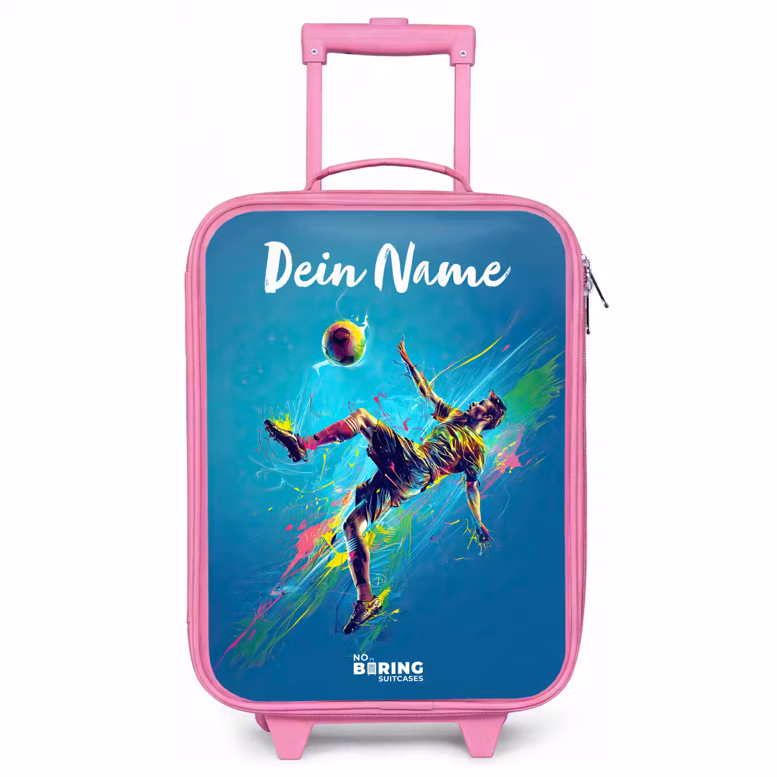 Kinderkoffer Rosa mit Name - Neon - Fußball - Kick - Farbenfroh — 1
