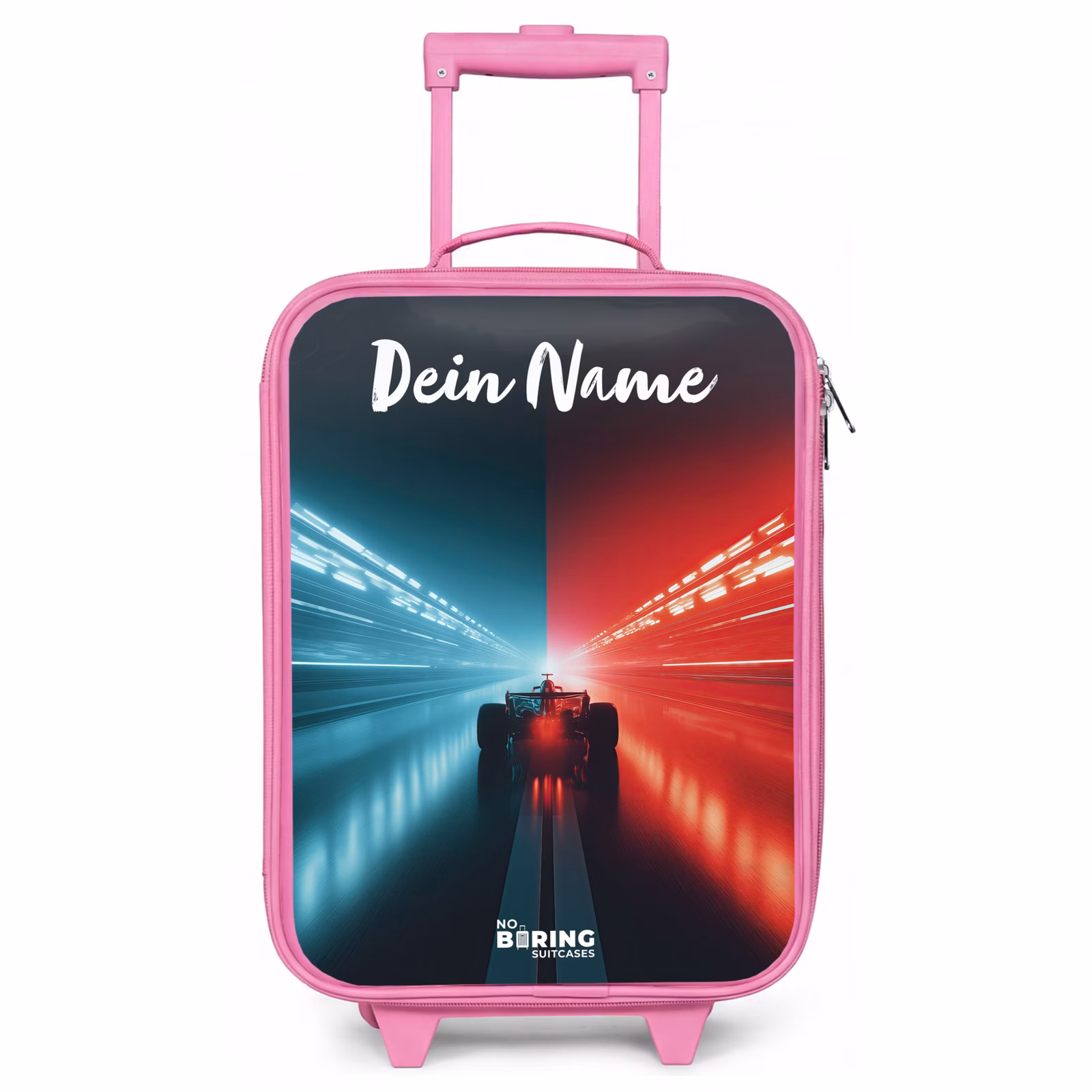 Kinderkoffer Rosa mit Name - Rennwagen - Beleuchtung - Neon - Rot — 1