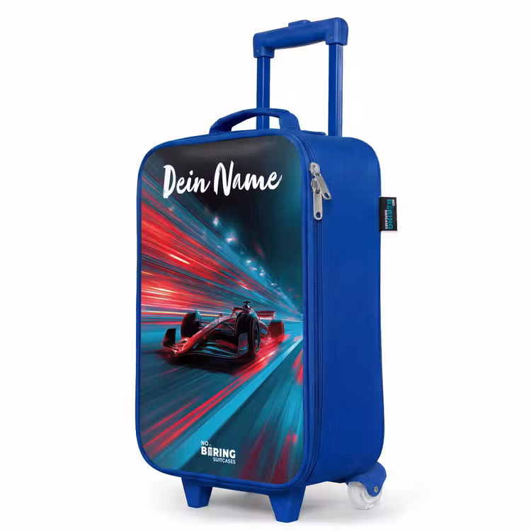 Kinderkoffer Blau mit Name - Formel 1 - Rennwagen - Rot - Neonlichter — 8