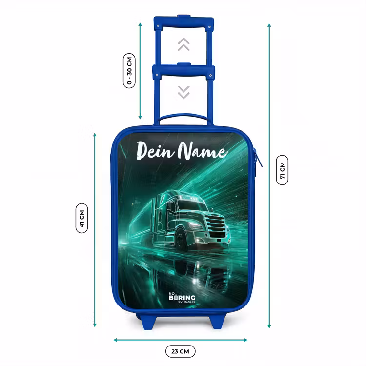 Kinderkoffer Blau mit Name - Lkw - Stadt - Grün - Neon — 7